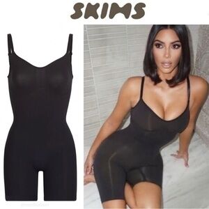 SKIMS Sculpting Seamless Mid Thigh Bodysuit Onyx Black NEW IN BOX Size S/M